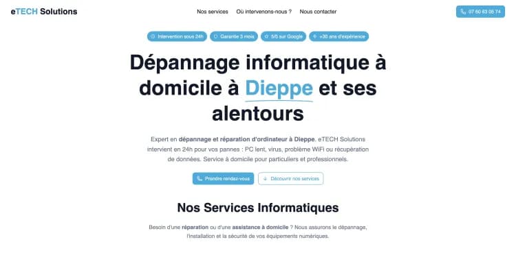 Page d'accueil du site eTECH Solutions